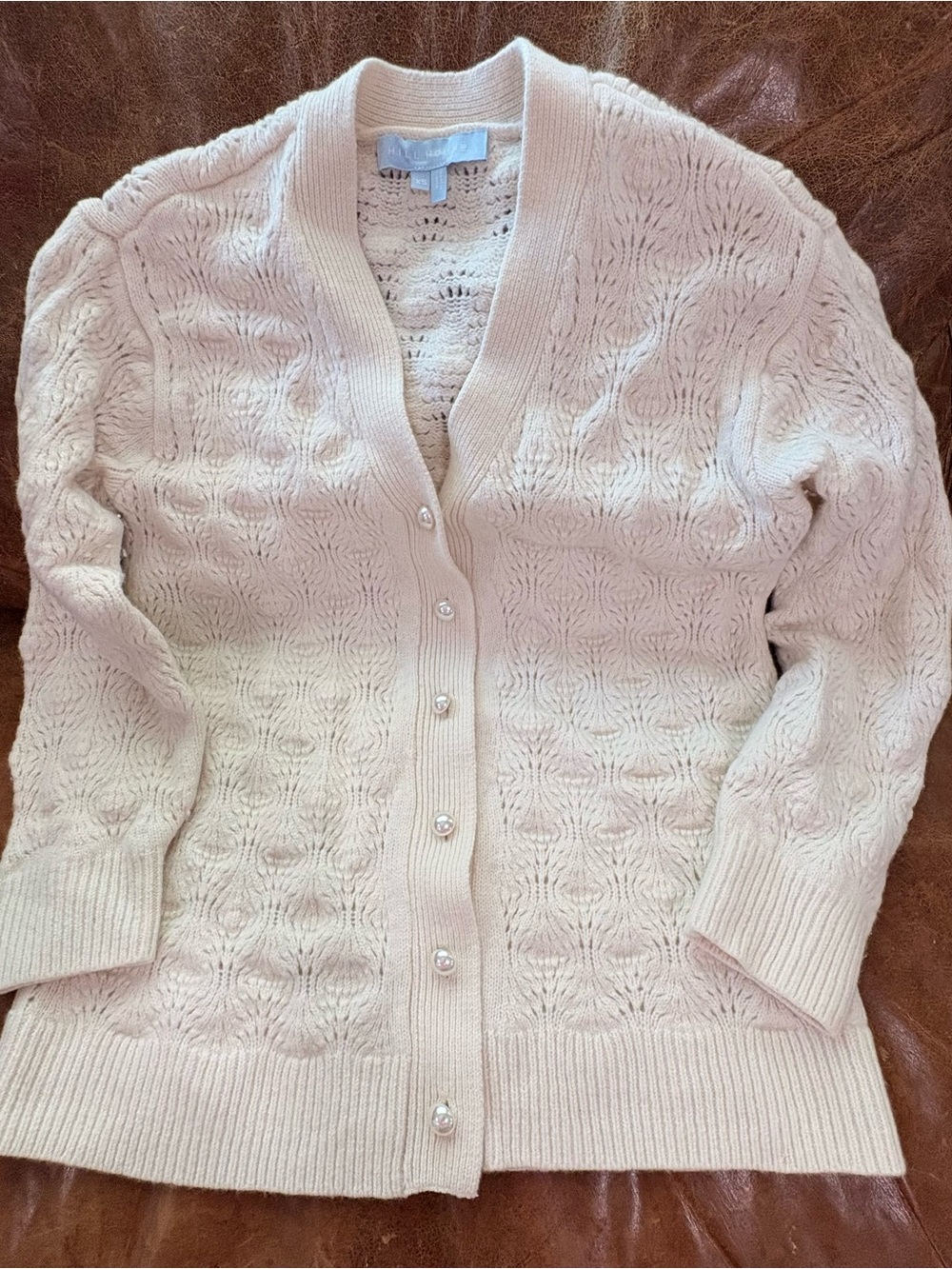 Hill House cream Openwork Cardigan with Pearl Buttons
